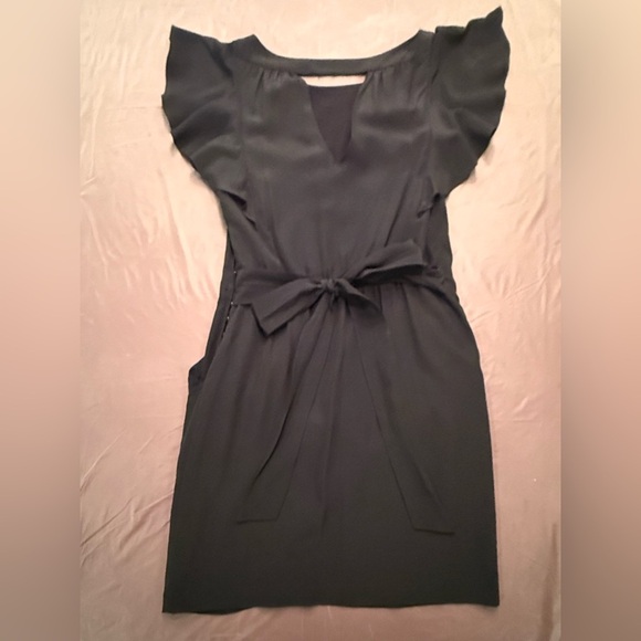 Rebecca Taylor Black Silk Silver Embellished Dress w/ Ruffle Sleeves 0/XS $465 - Picture 4 of 12
